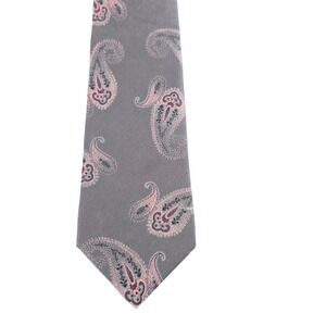 Bugatti Mens Silk Necktie Grey Pink Black Paisley Classic Formal Business Tie